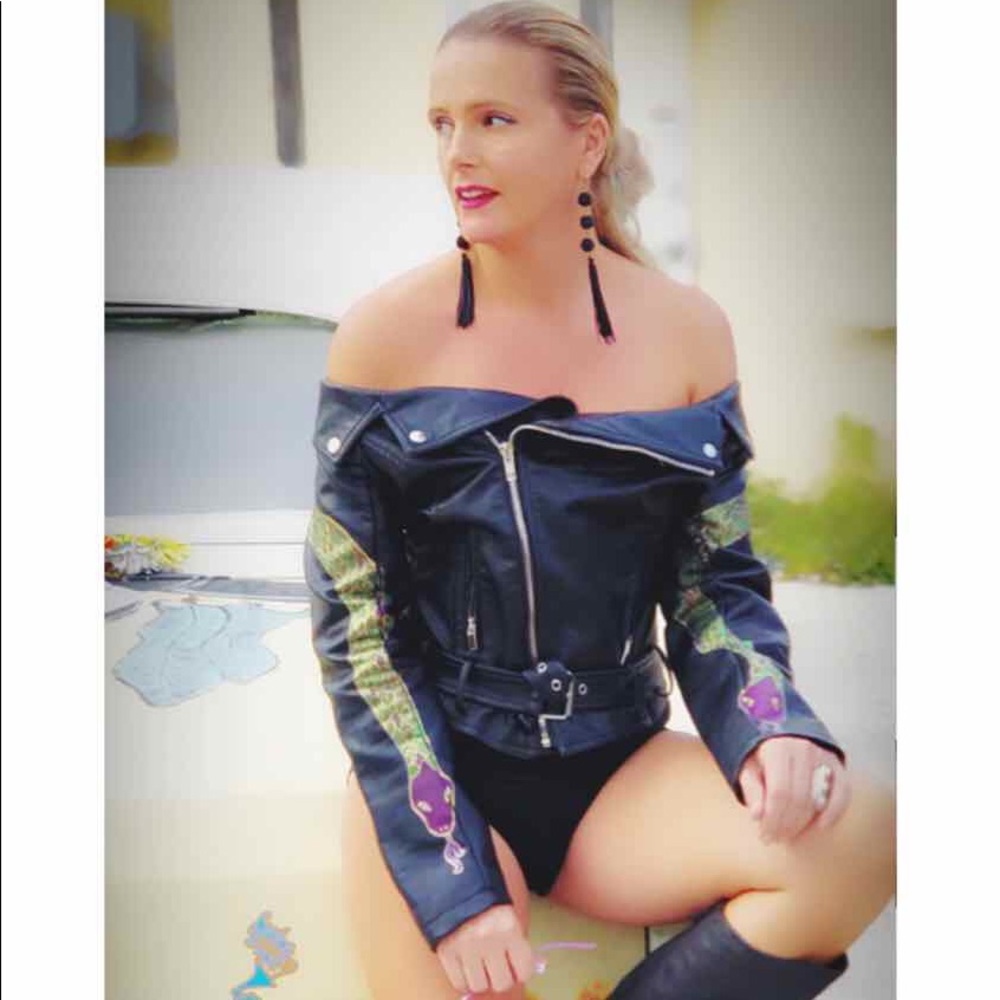 Hand Painted Snake Biker Jacket Vegan Leather